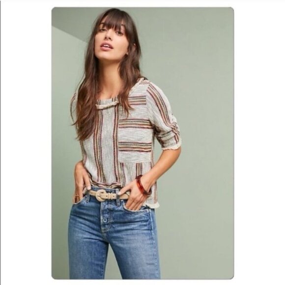 Anthropologie Tops - Anthro Current Air Woven Fringe Short Sleeve Top